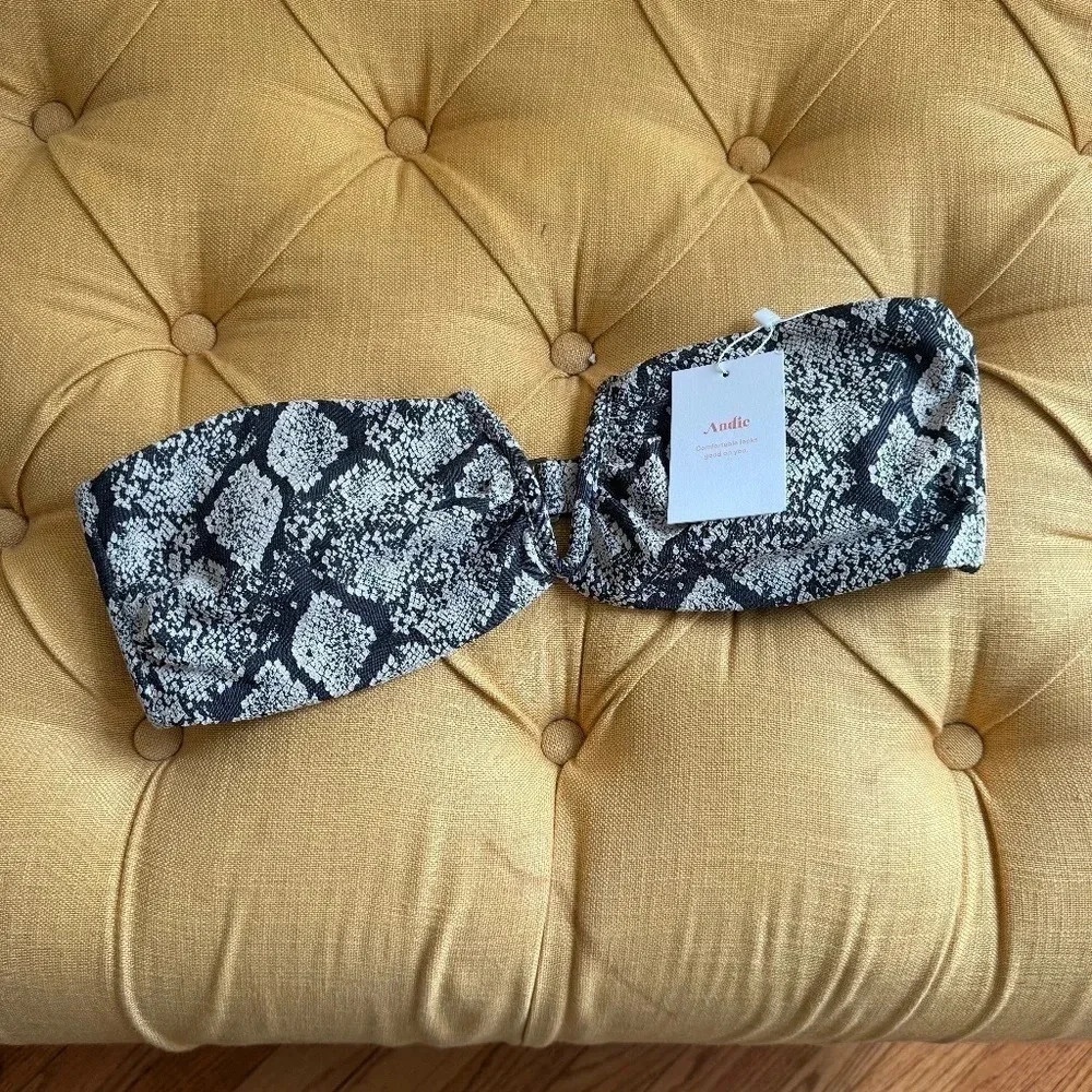 NWT Andie Black‎ and Gray Snake Scala Bikini Top Women Size L